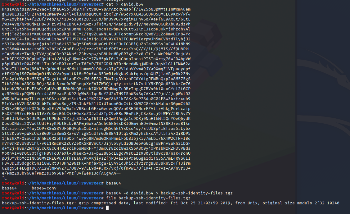transfer gz archive into my machine using base64
